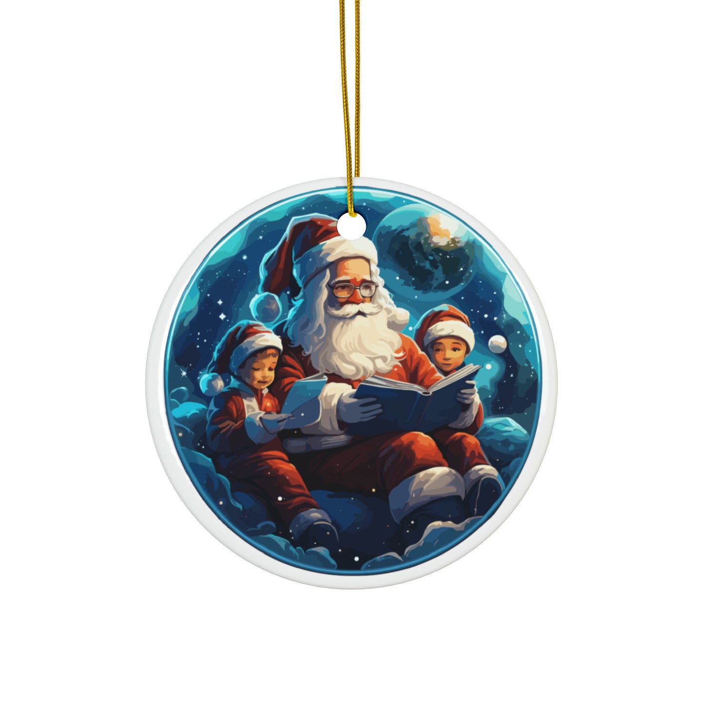 Santa with kids Christmas Ceramic Ornaments (1pc, 3pcs, 5pcs, 10pcs)