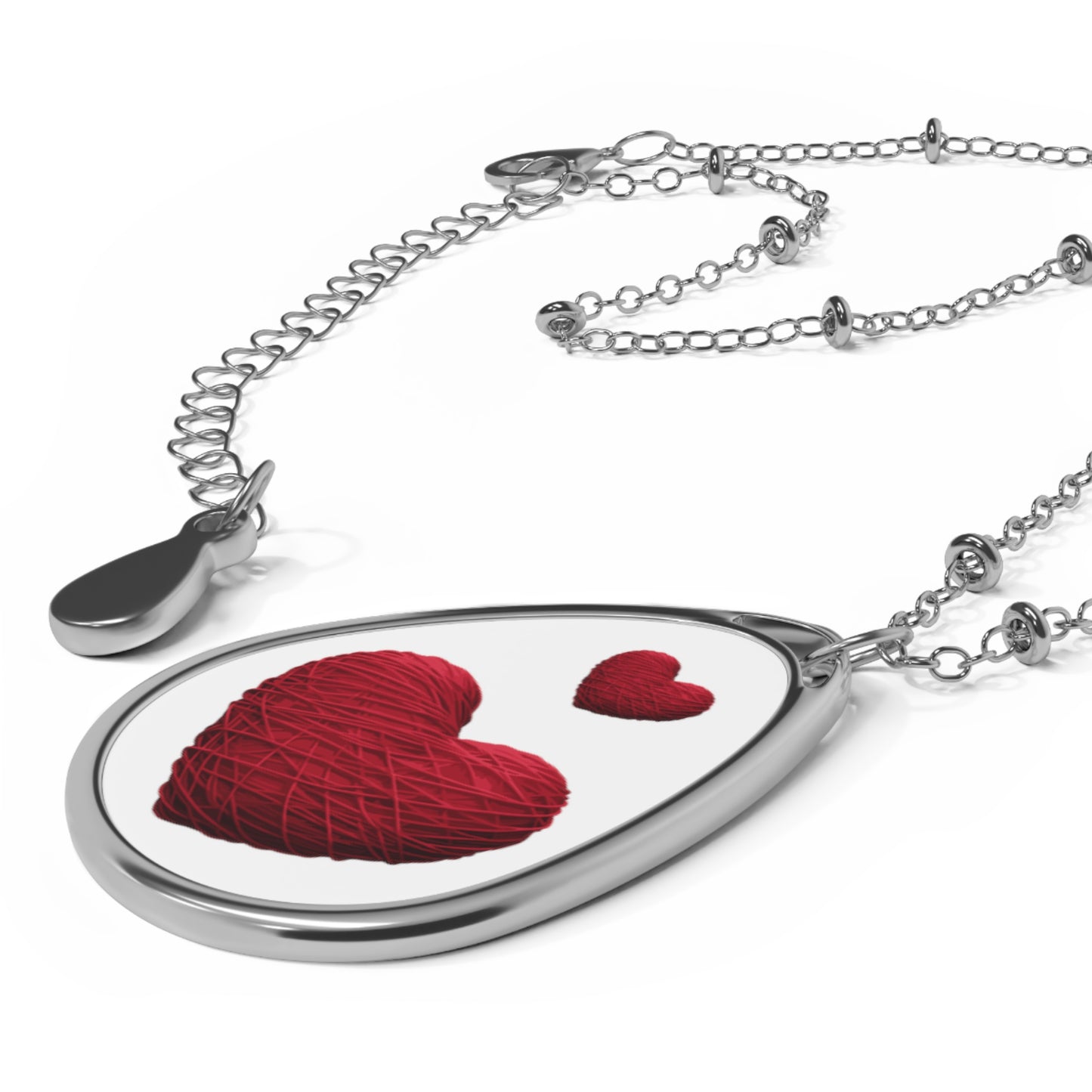 Valentine's Day, Red heart shape design Oval Necklace