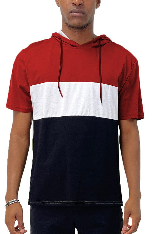 SOLID COLOR BLOCK SHORT SLEEVE HOODIE