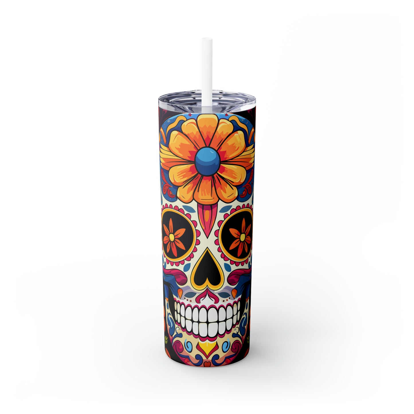 Halloween Skinny Tumbler with Straw 20oz - Spooky Drinkware - Skull Theme - BPA-Free, Reusable Cup, Halloween Tumbler, Halloween Gift