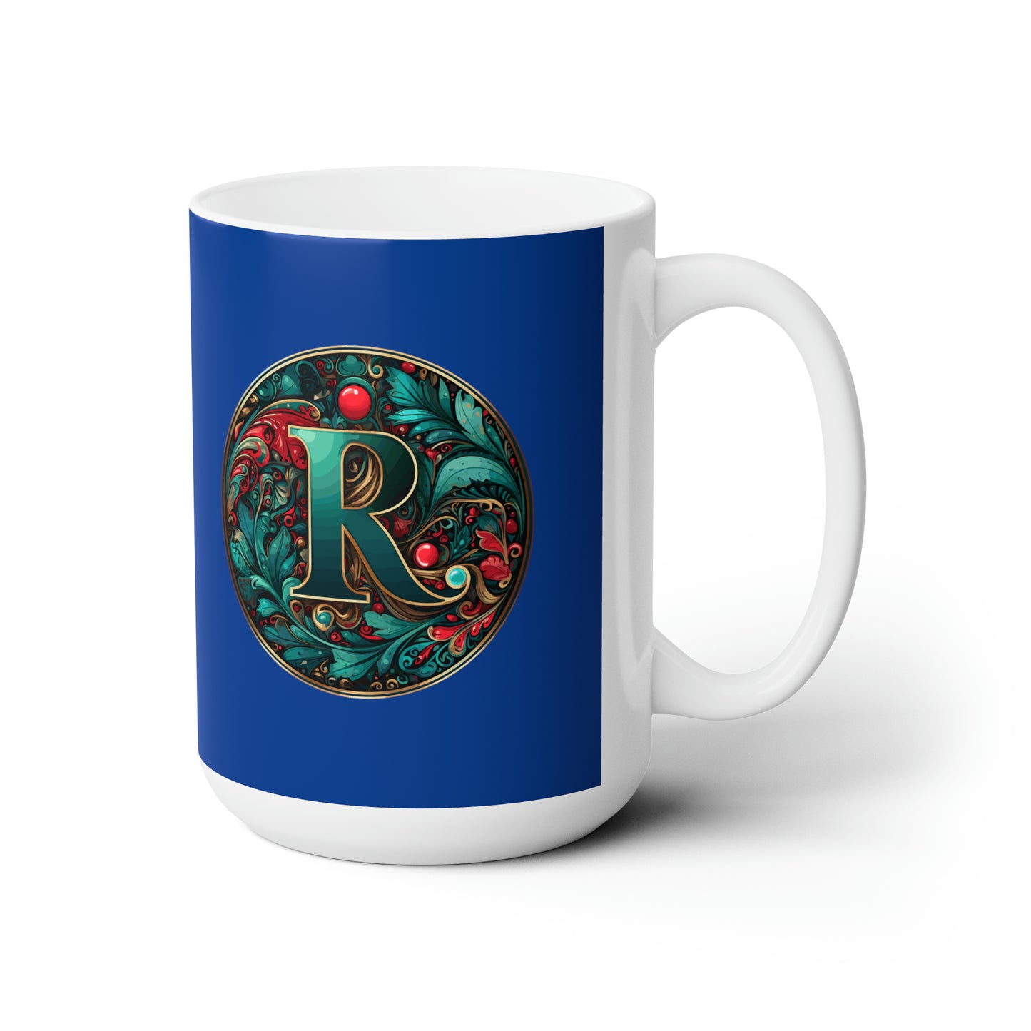 Christmas colorful Alphabet R design dark blue Ceramic Mug 15oz