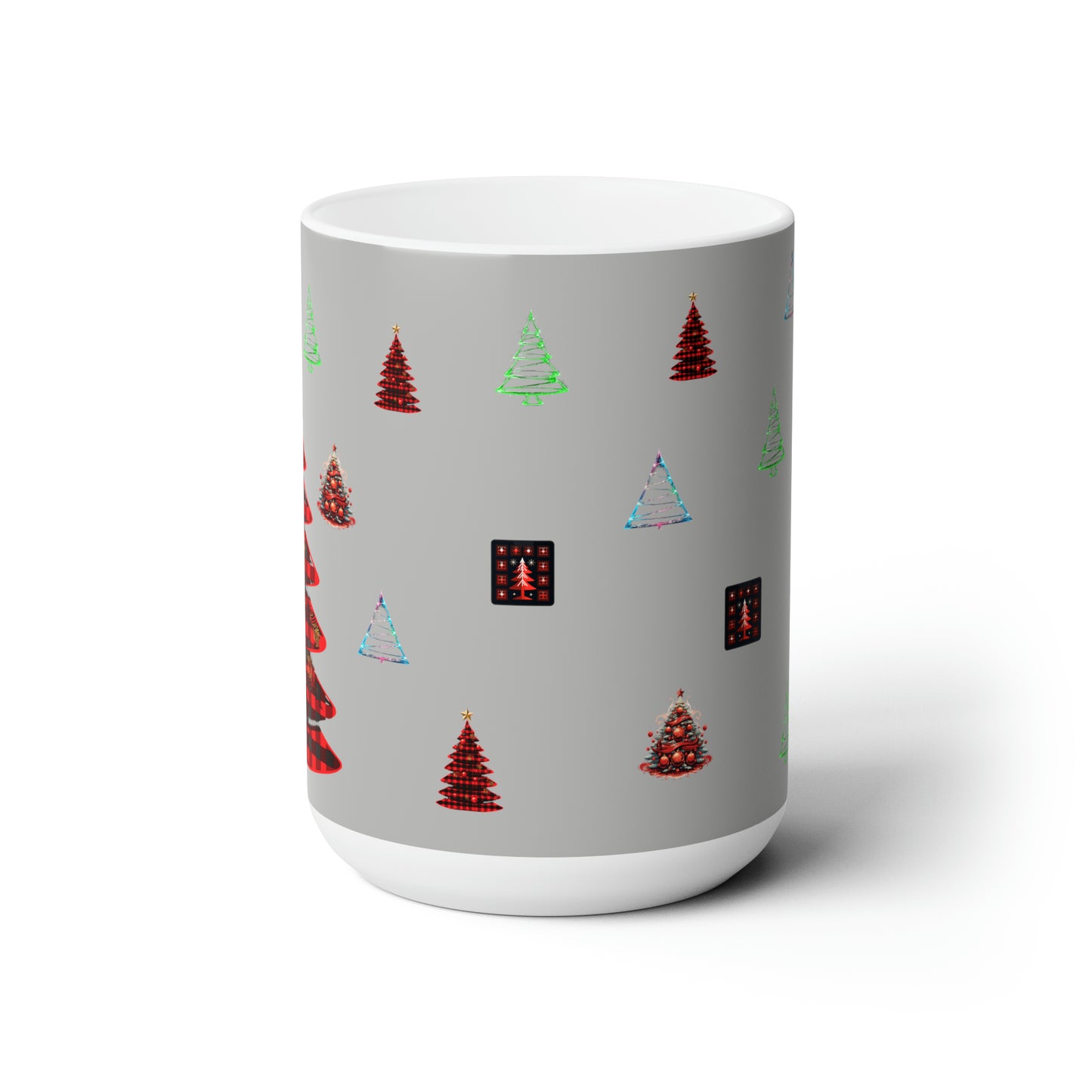 Christmas trees colorful design Light grey Ceramic Mug15oz