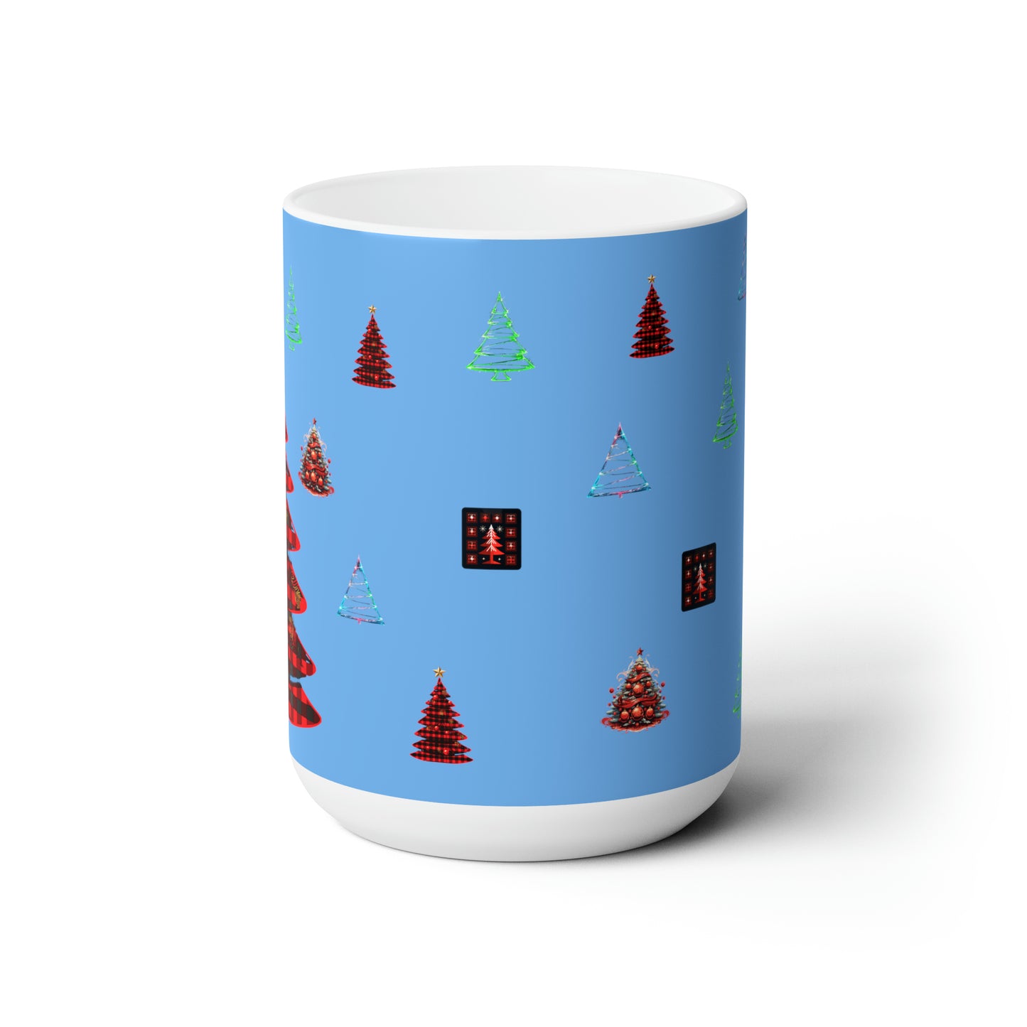 Christmas trees colorful design Light blue Ceramic Mug15oz