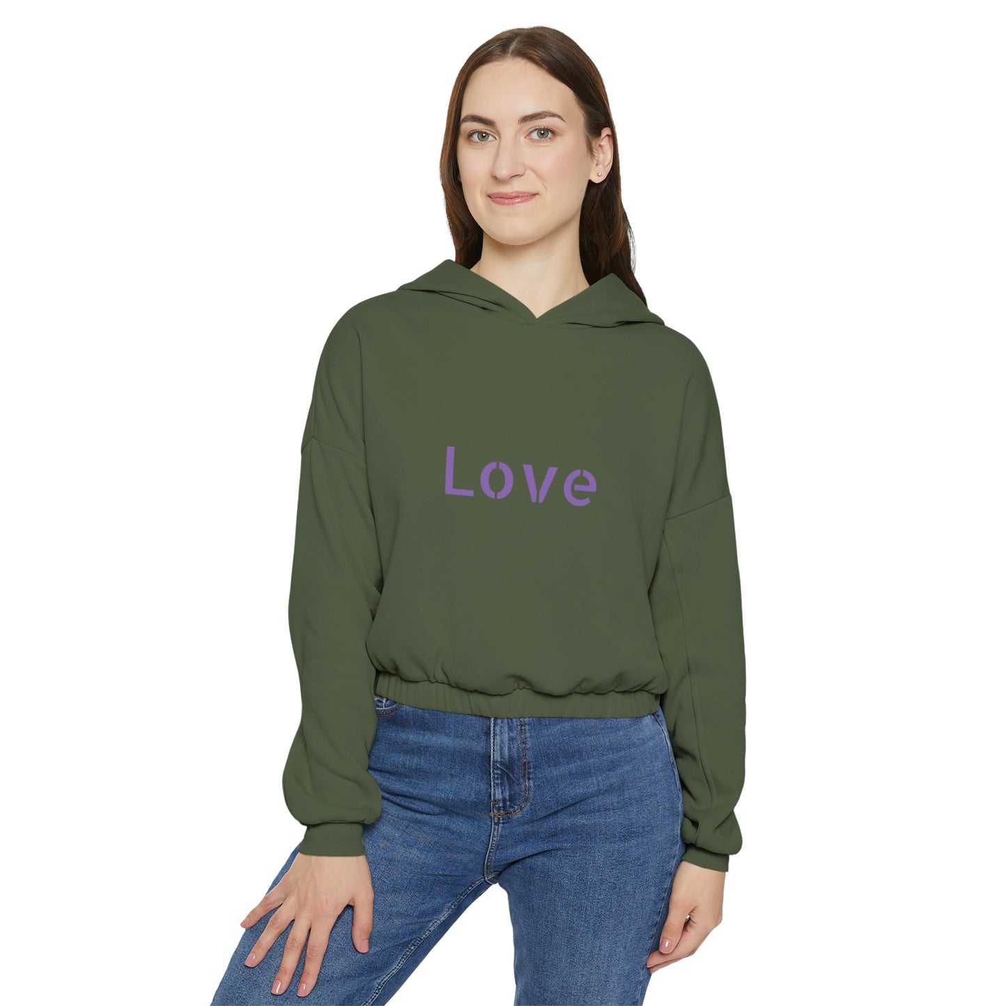 Valentine's best Gift, purple and white hearts design Women's Cinched Bottom Hoodie