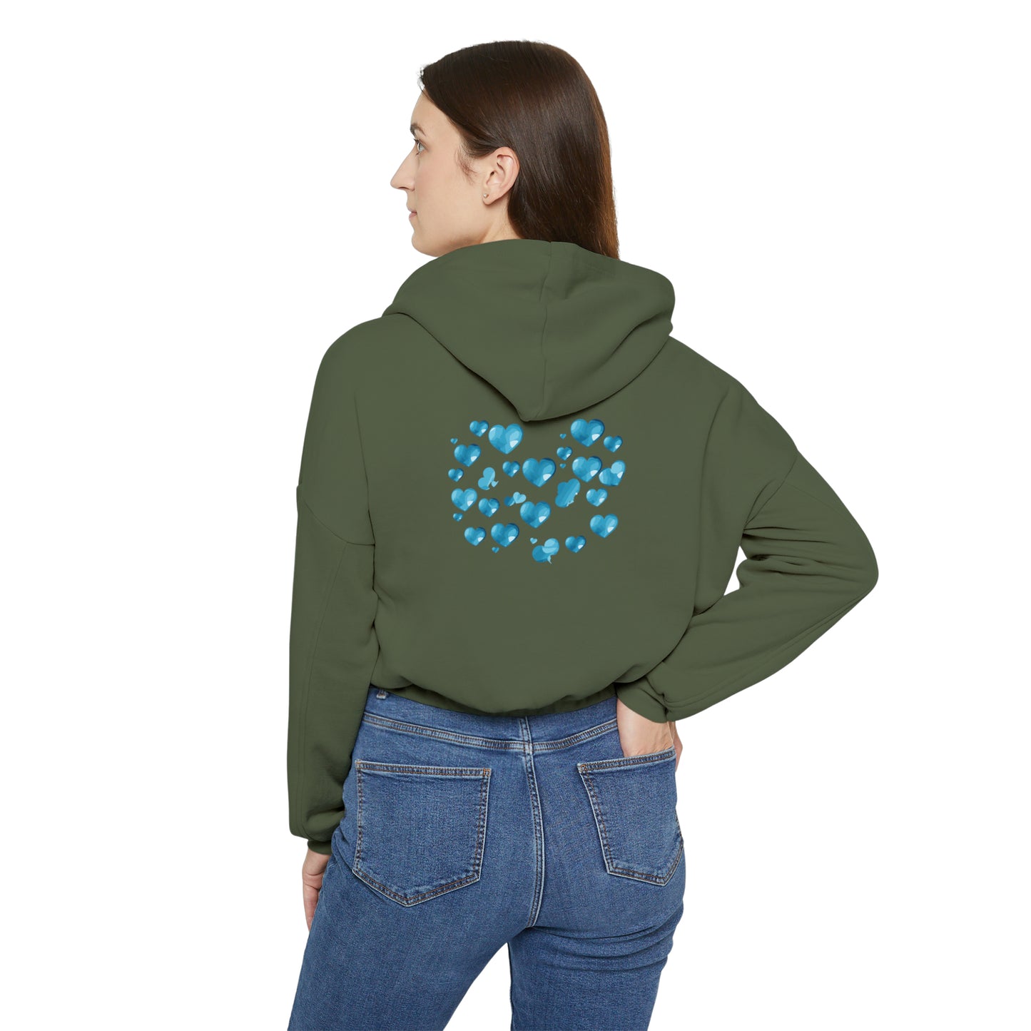 Valentine's best Gift, light blue hearts design Women's Cinched Bottom Hoodie