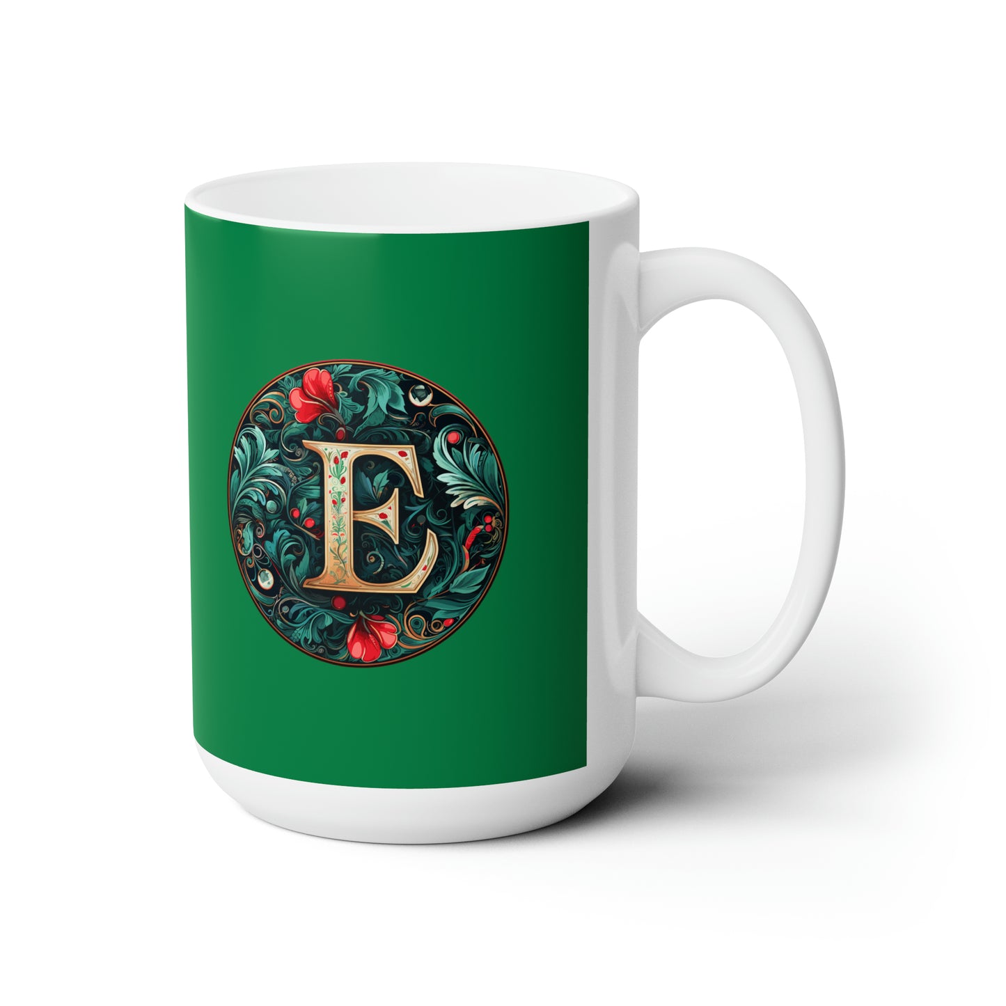 Christmas colorful Alphabet E design dark green Ceramic Mug 15oz