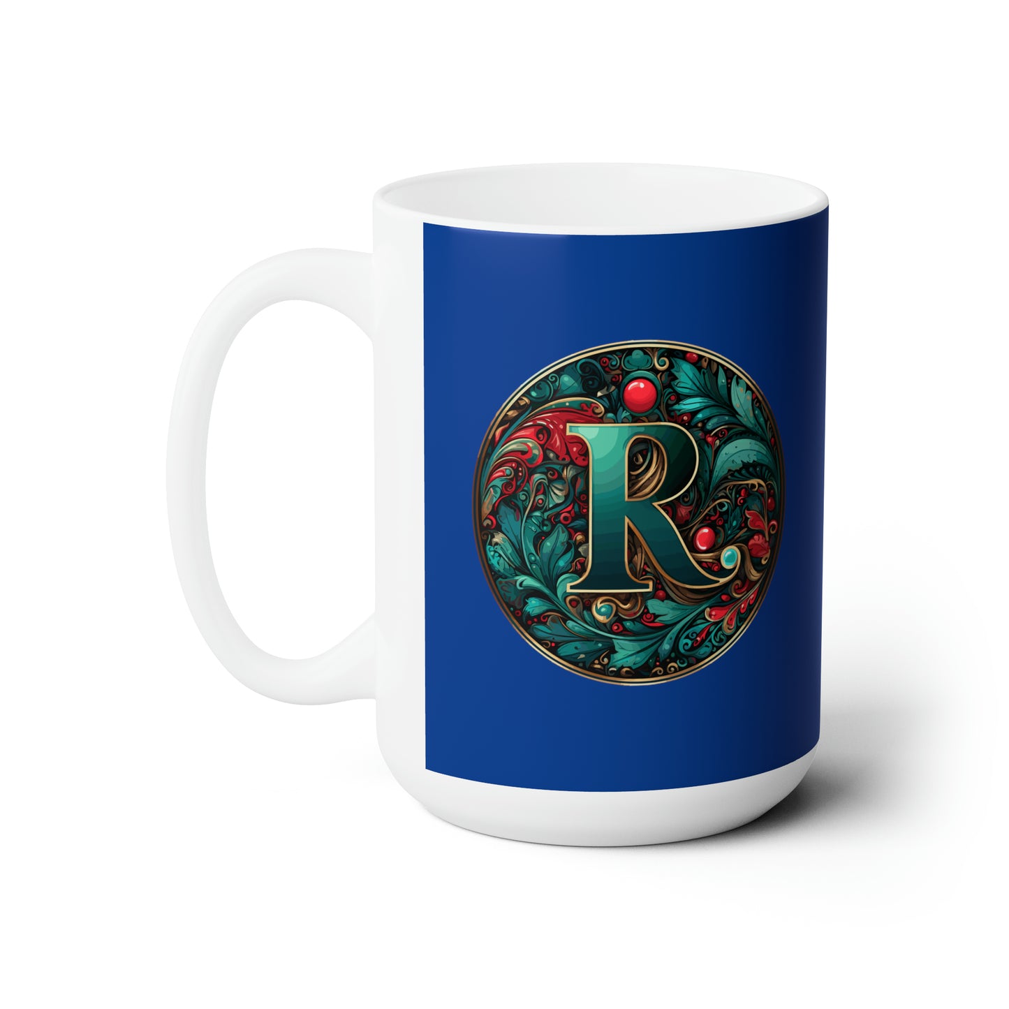 Christmas colorful Alphabet R design dark blue Ceramic Mug 15oz