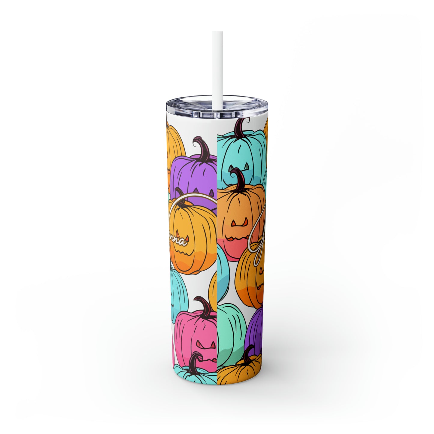 Halloween Skinny Tumbler with Straw 20oz - Spooky Drinkware - Pumpkin Theme, BPA-Free, Reusable Cup, Halloween Tumbler, Halloween Gift