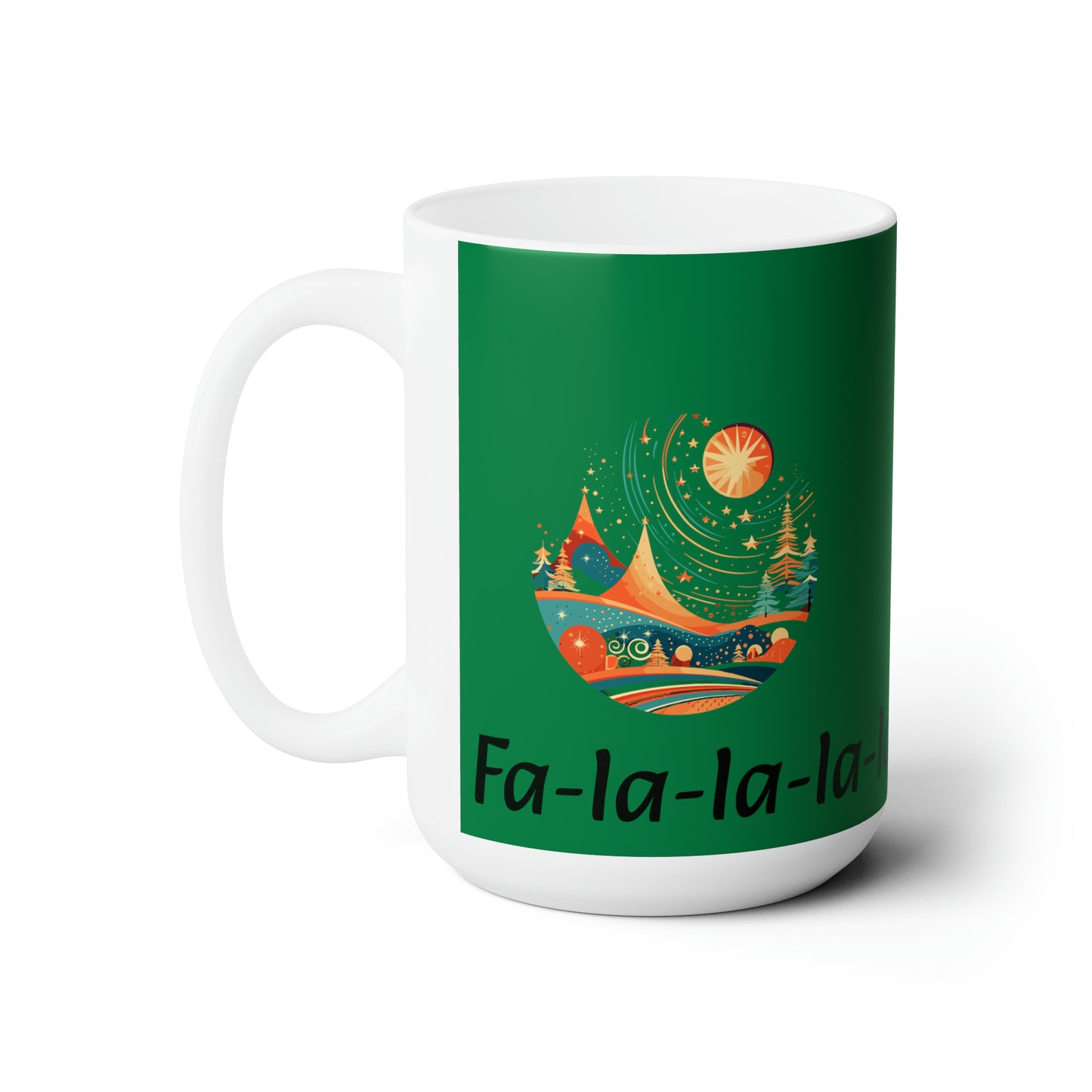 Colorful Christmas and Fa-la-la design dark green Ceramic Mug 15oz