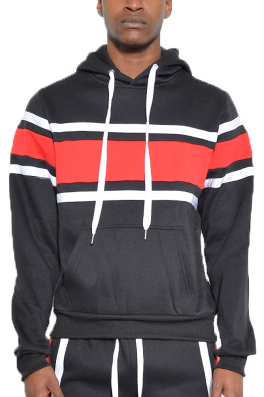 SOLID WITH THREE STRIPE PULLOVER HOODIE