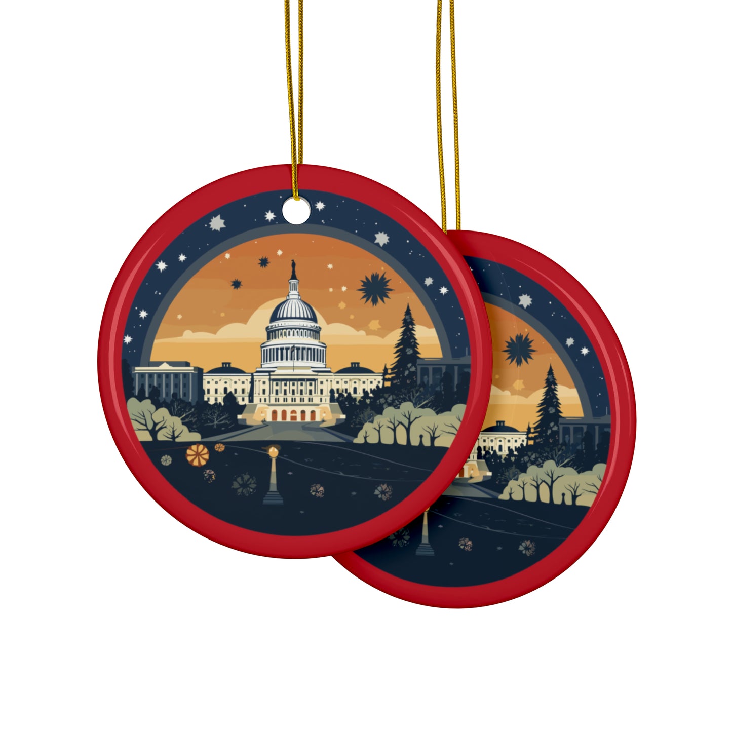 Washington DC Christmas Ceramic Ornaments (1pc, 3pcs, 5pcs, 10pcs)