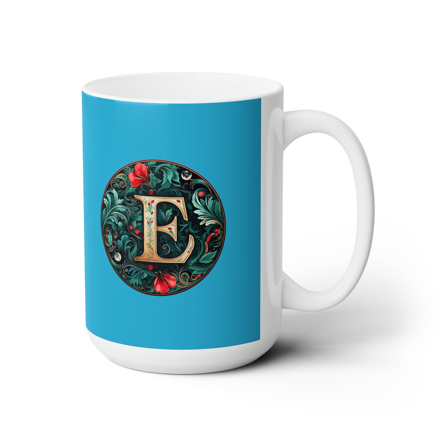 Christmas colorful Alphabet E design Turquoise Ceramic Mug 15oz