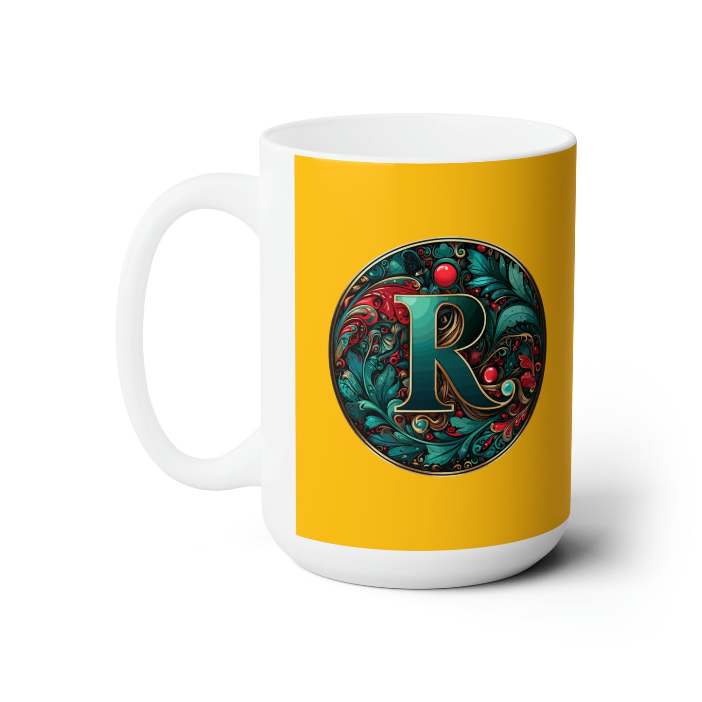 Christmas colorful Alphabet R design Yellow Ceramic Mug 15oz