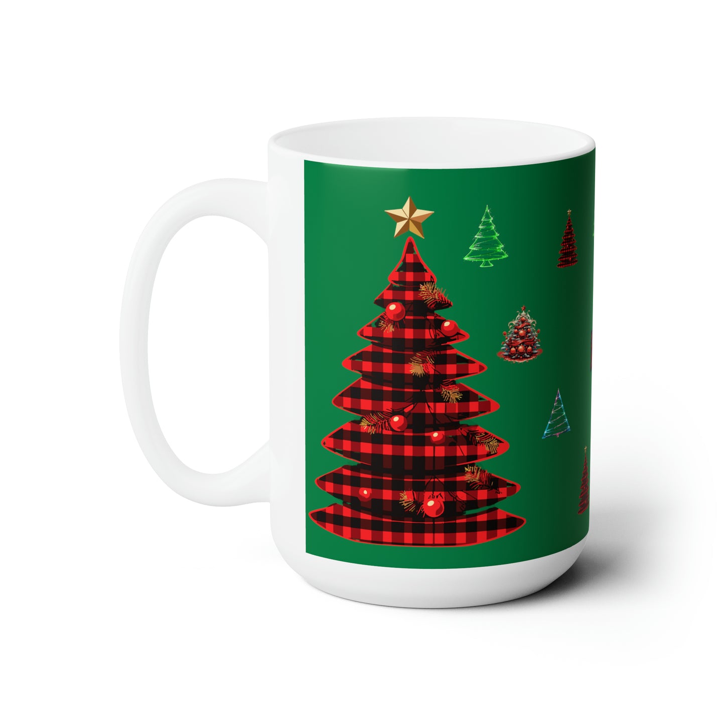 Christmas trees colorful design Dark green Ceramic Mug15oz