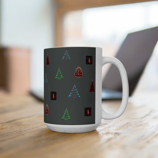 Christmas trees colorful design, Dark grey Ceramic Mug15oz