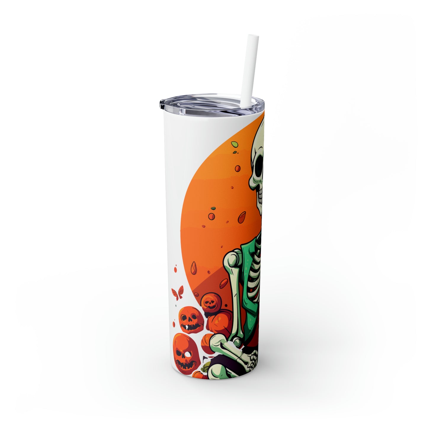 Halloween Skinny Tumbler with Straw 20oz - Spooky Drinkware, Skeleton Theme, BPA-Free, Reusable Cup, Halloween Tumbler, Halloween Gift