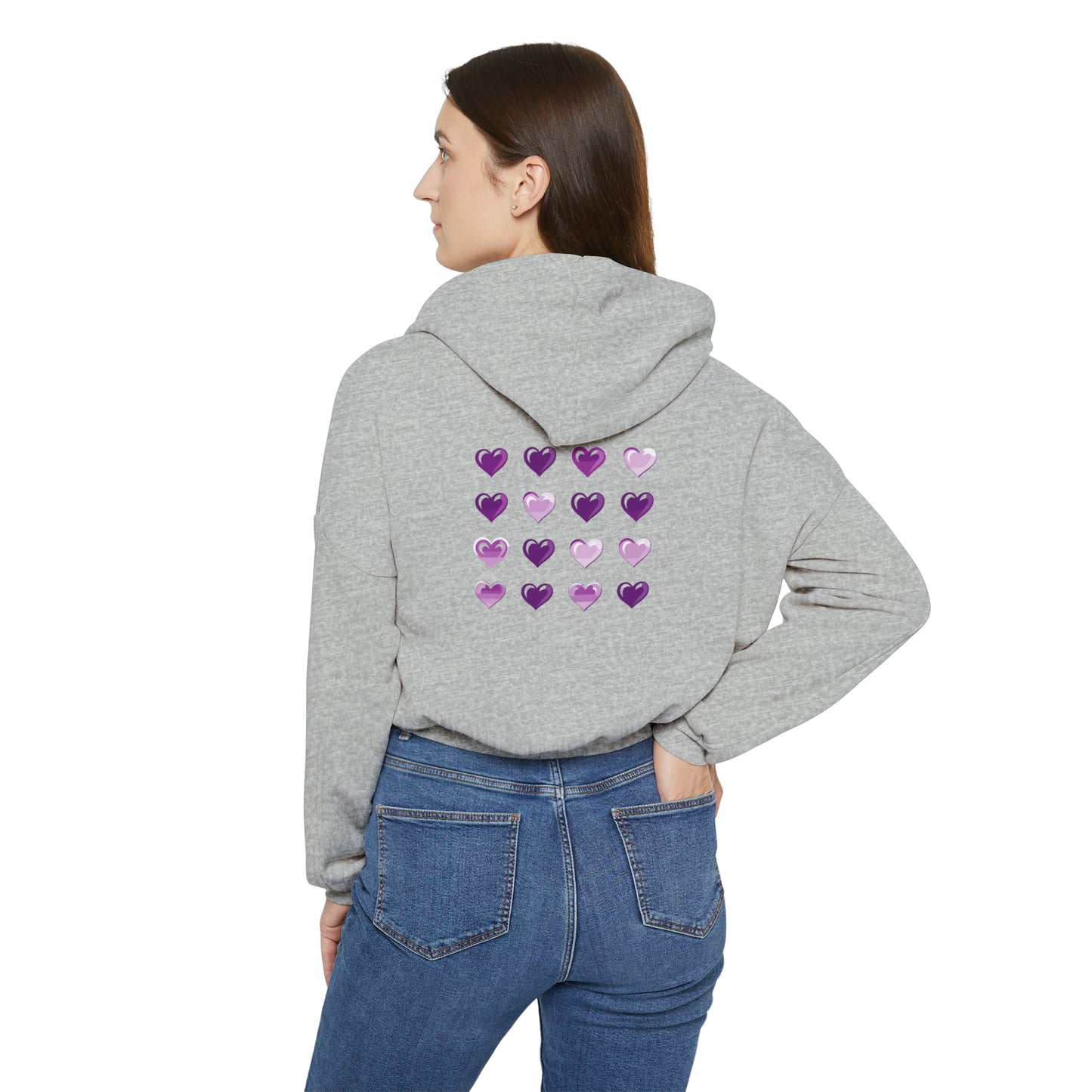 Valentine's best Gift, purple and white hearts design Women's Cinched Bottom Hoodie