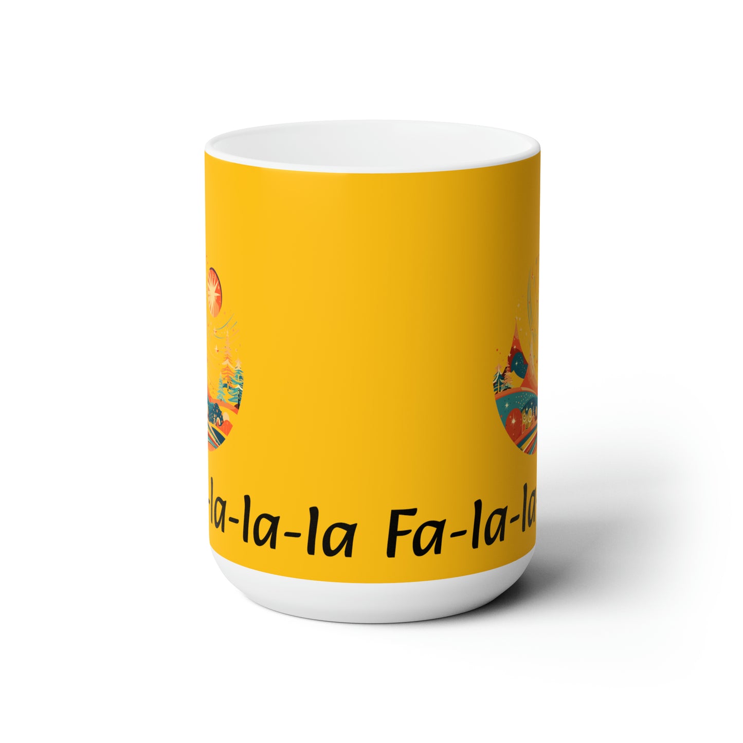 Colorful Christmas and Fa-la-la design yellow Ceramic Mug 15oz