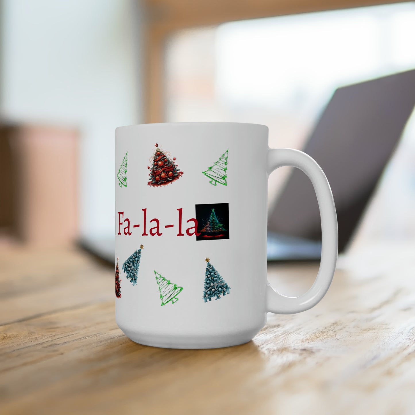 Fa-la-la Christmas white Ceramic Mug 15oz