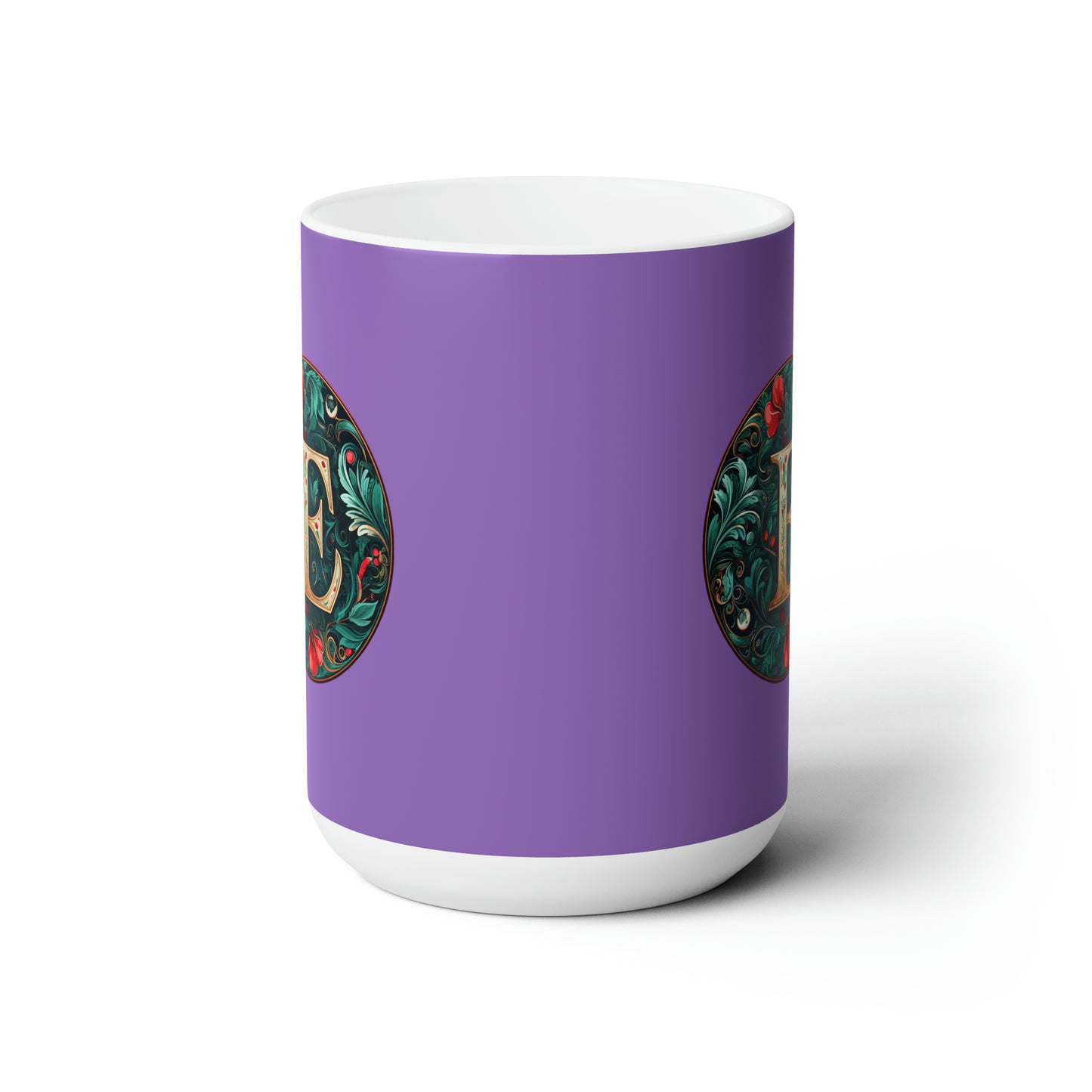 Christmas colorful Alphabet E design light purple Ceramic Mug 15oz