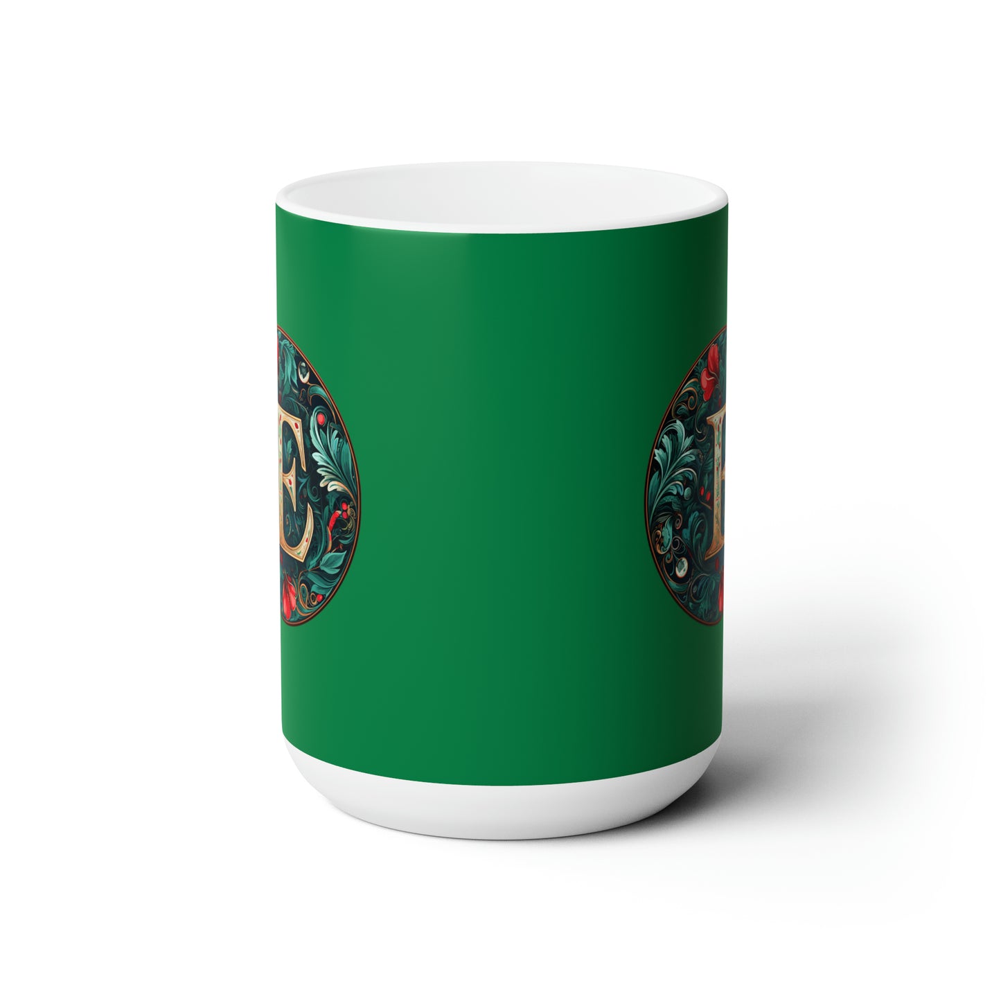 Christmas colorful Alphabet E design dark green Ceramic Mug 15oz