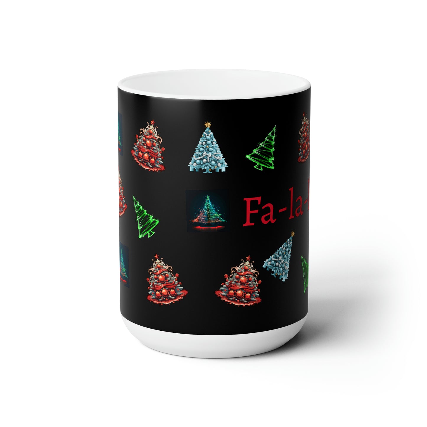 Fa-la-la Christmas Black Ceramic Mug 15oz