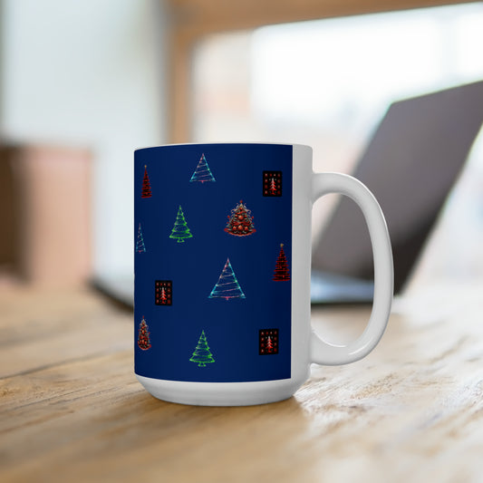 Christmas trees colorful design Dark blue Ceramic Mug15oz