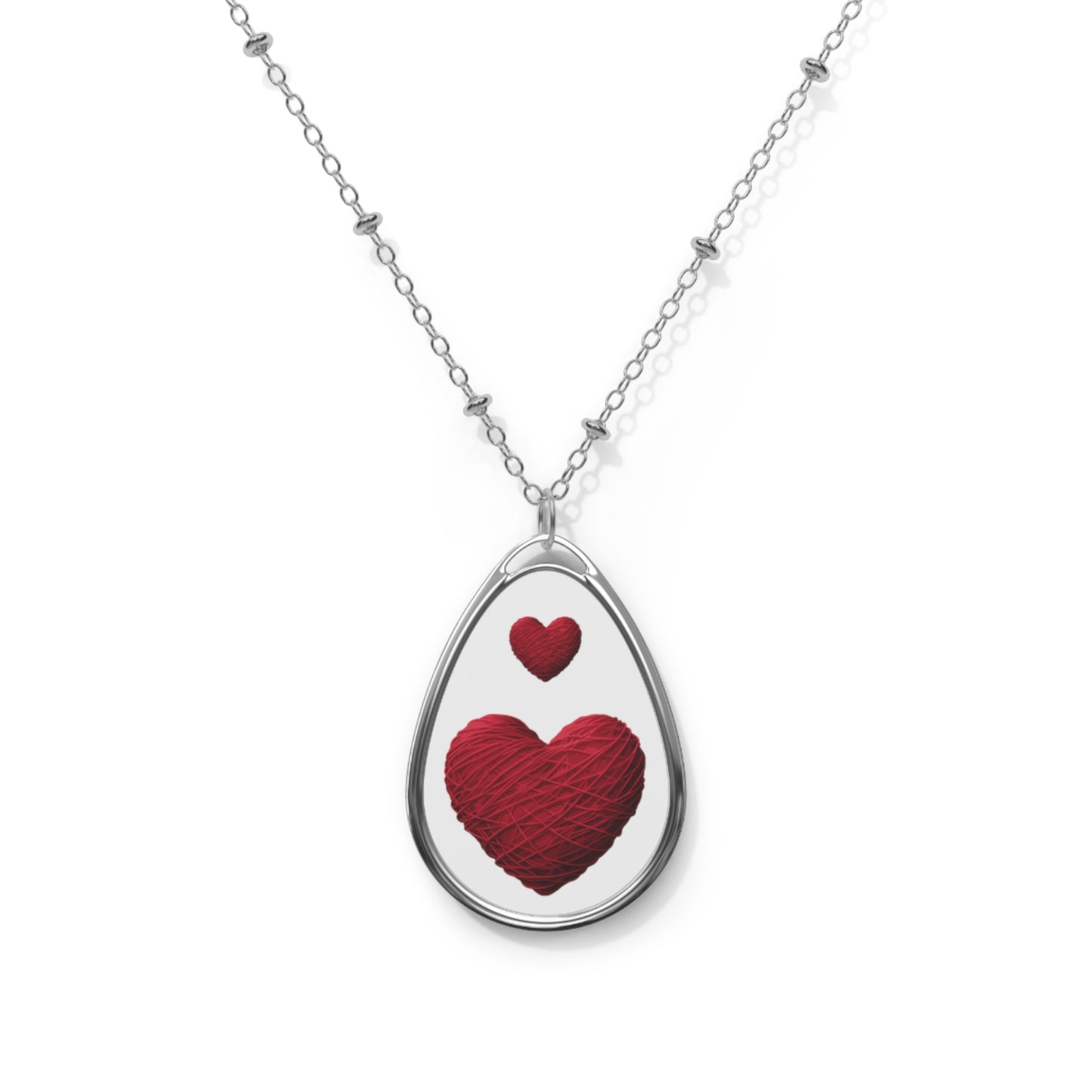 Valentine's Day, Red heart shape design Oval Necklace