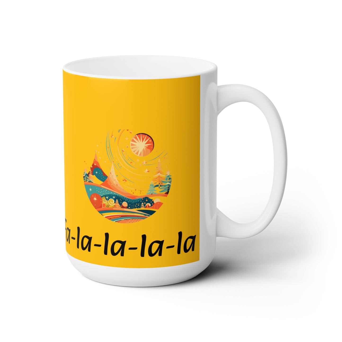 Colorful Christmas and Fa-la-la design yellow Ceramic Mug 15oz