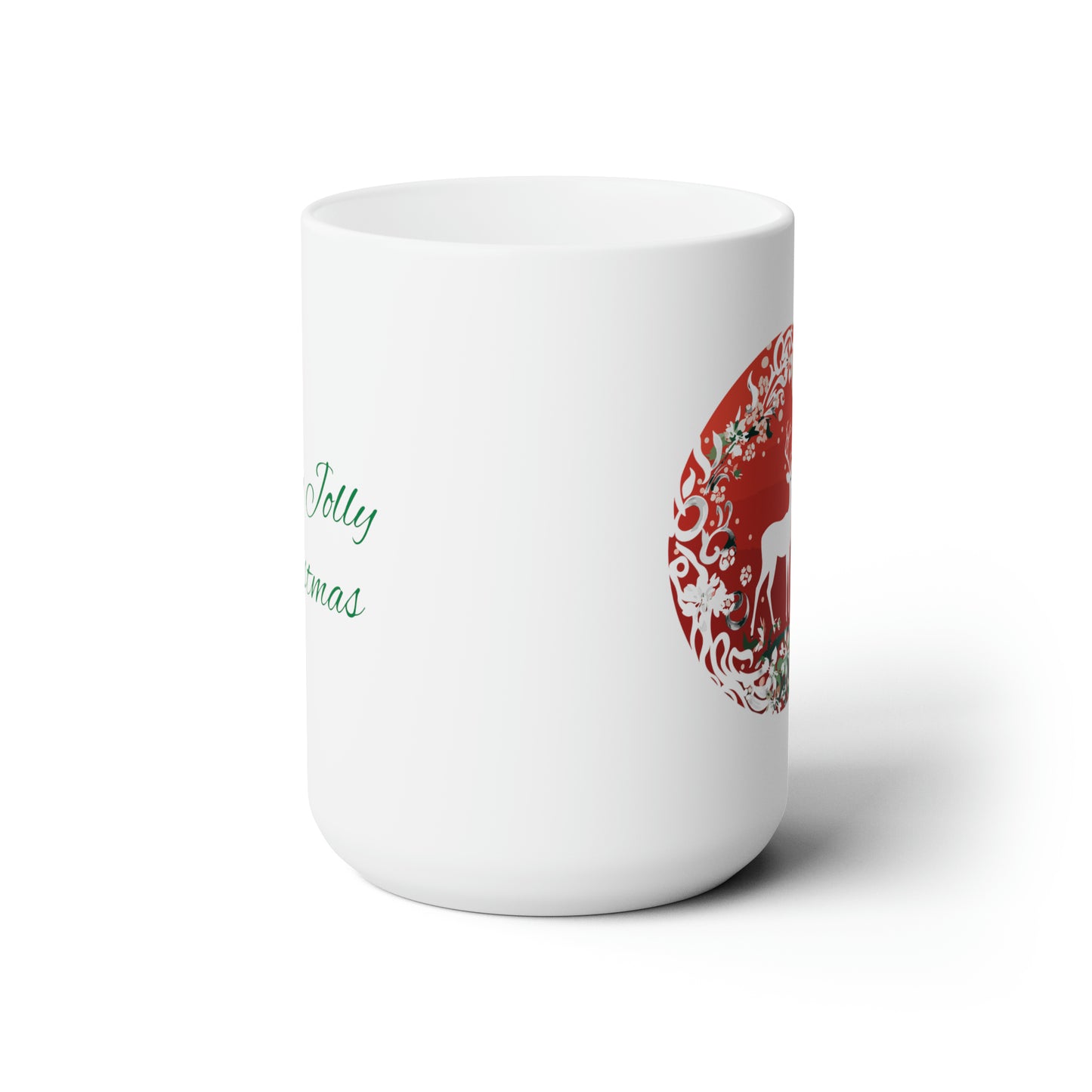 Holly Jolly reindeer in flourish mood, Christmas Ceramic Mug 15oz