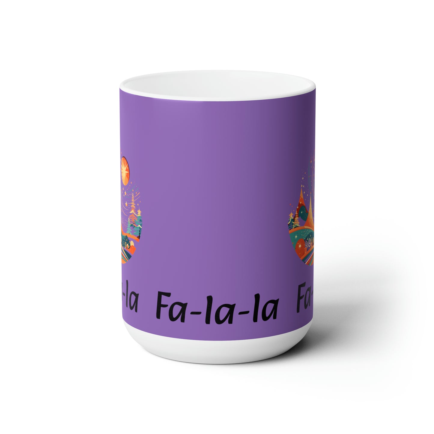 Colorful Christmas and Fa-la-la design Light purple Ceramic Mug 15oz