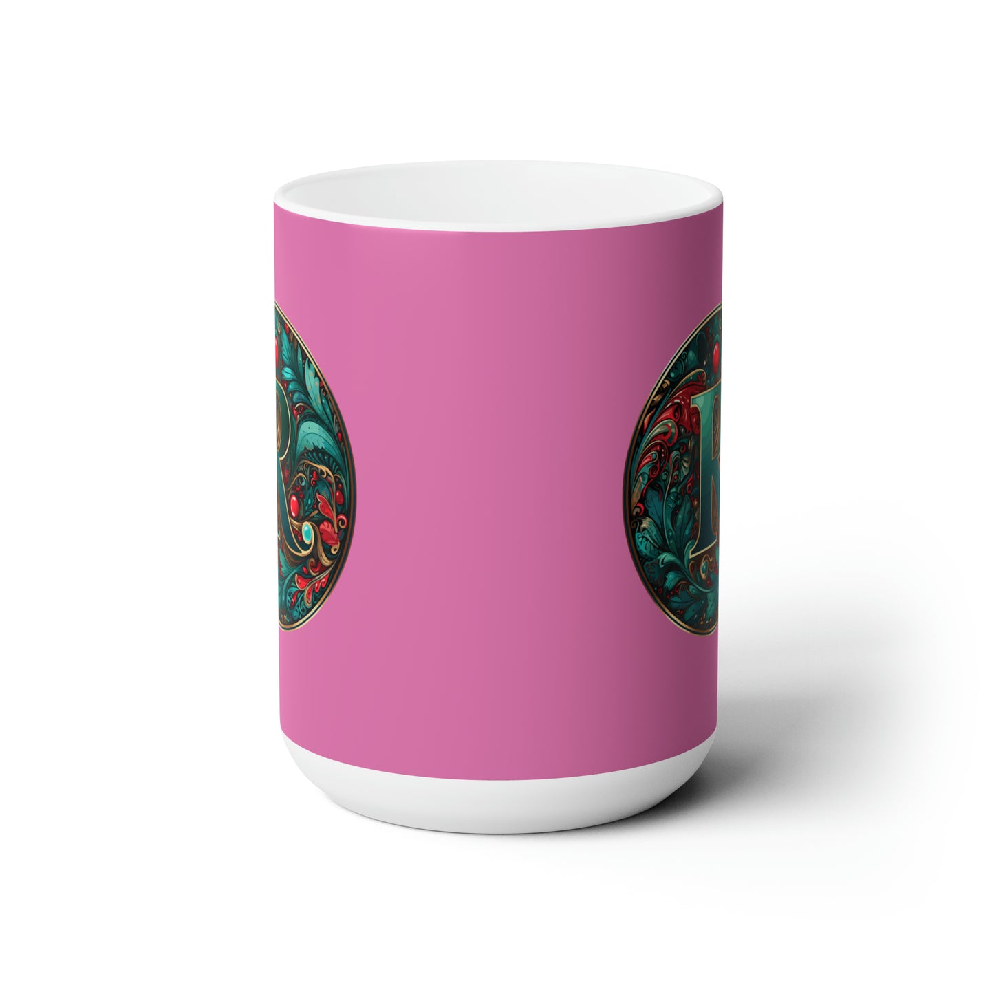 Christmas colorful Alphabet R design light pink Ceramic Mug 15oz