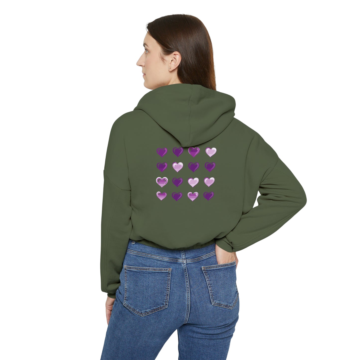 Valentine's best Gift, purple and white hearts design Women's Cinched Bottom Hoodie