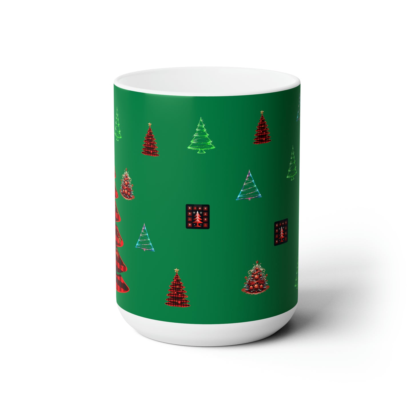 Christmas trees colorful design Dark green Ceramic Mug15oz