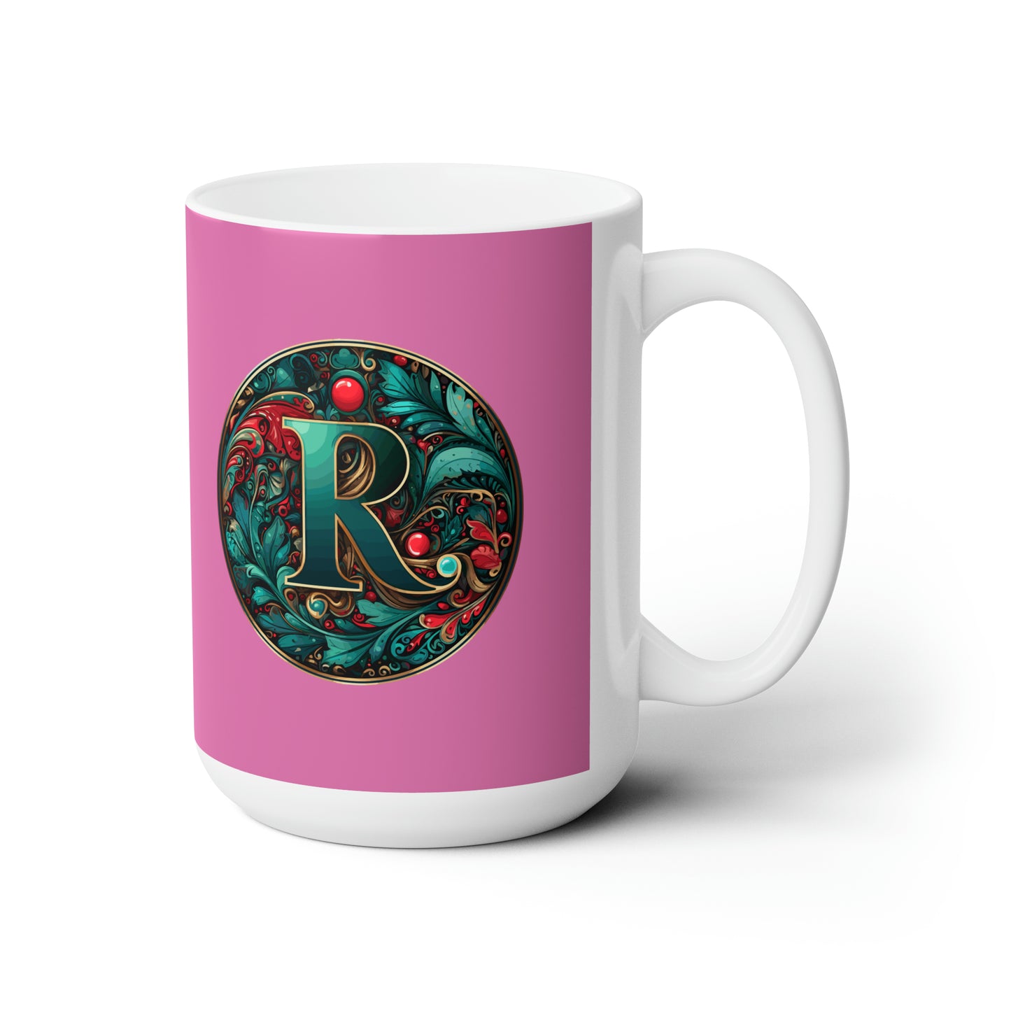 Christmas colorful Alphabet R design light pink Ceramic Mug 15oz