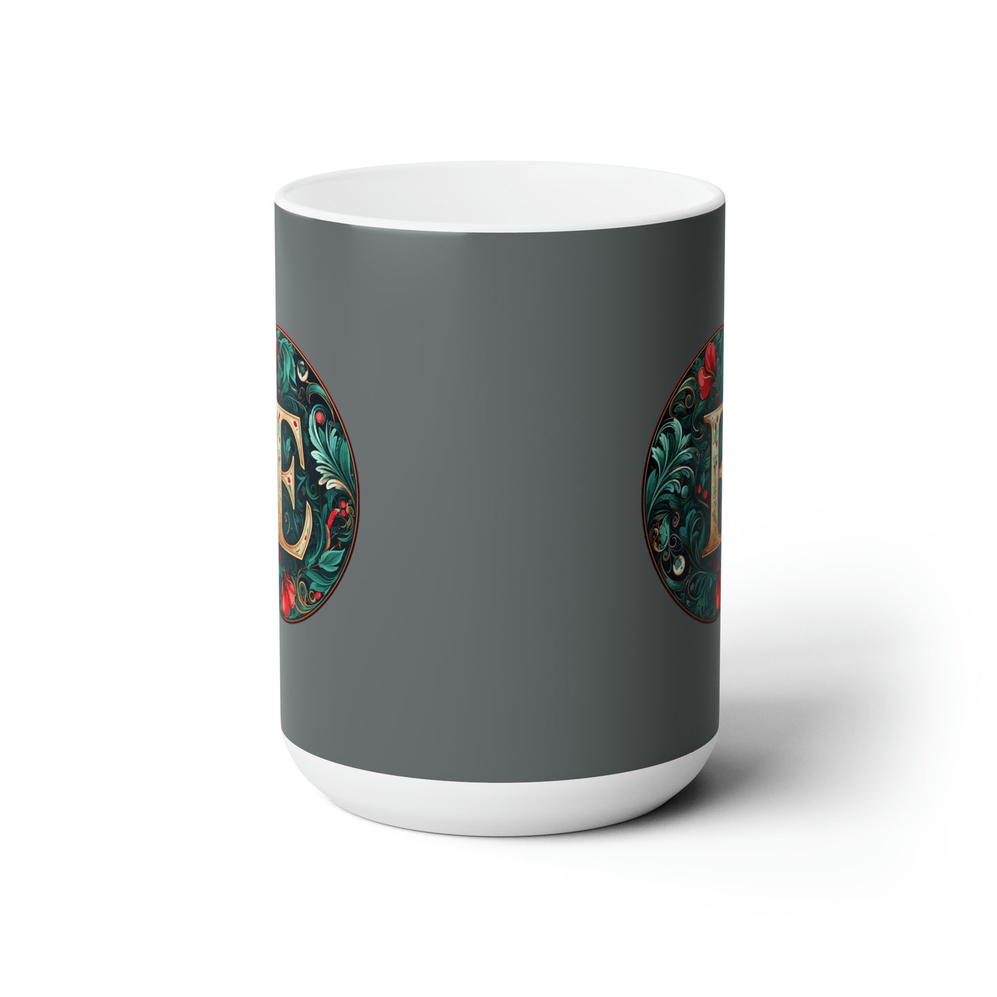 Christmas colorful Alphabet E design dark grey Ceramic Mug 15oz