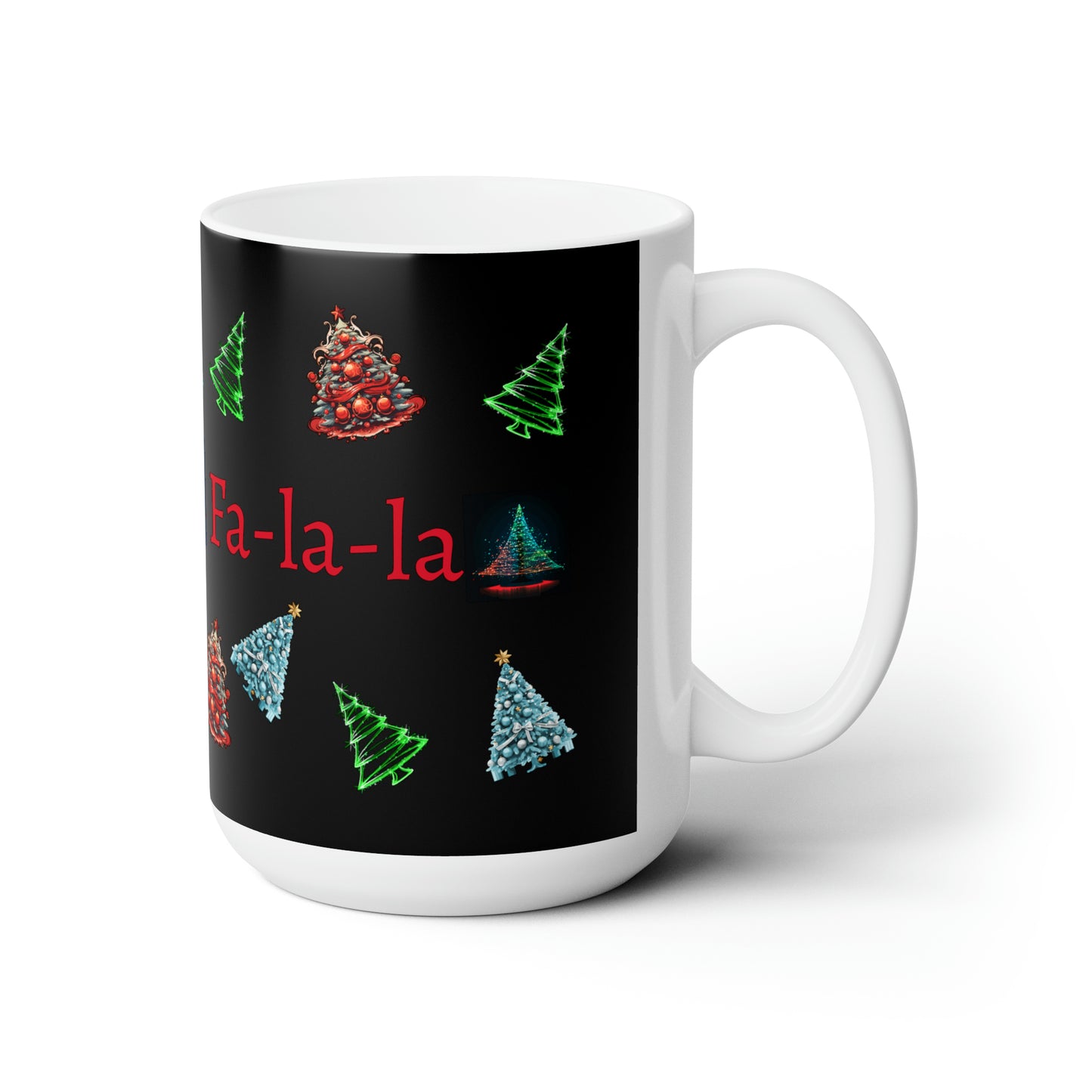 Fa-la-la Christmas Black Ceramic Mug 15oz