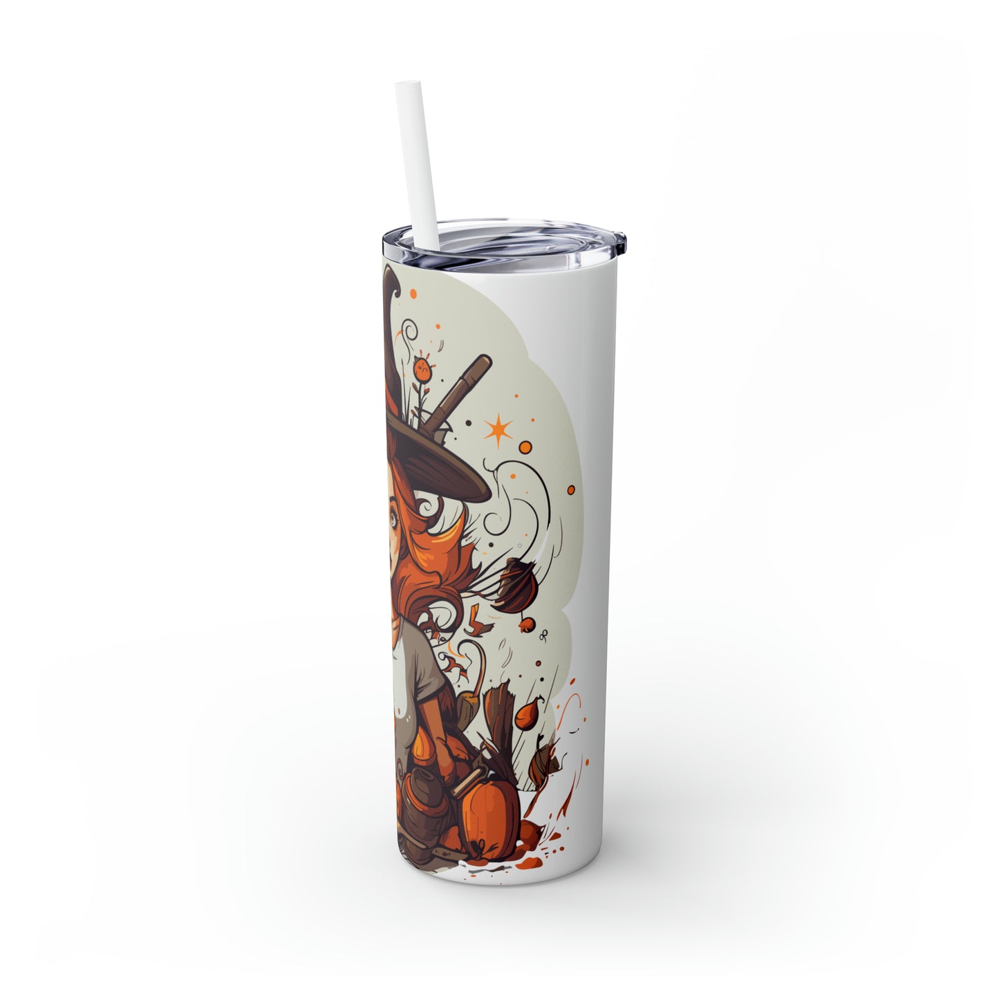 Halloween Skinny Tumbler with Straw 20oz - Spooky Drinkware - Witch Theme - BPA-Free, Reusable Cup, Halloween Tumbler, Halloween Gift