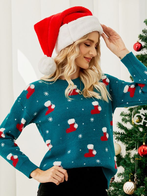 Women's Fashion Temperament Crew Neck Cartoon Christmas Sweater