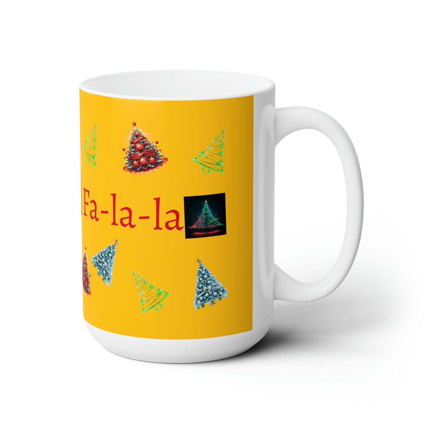 Fa-la-la Christmas yellow Ceramic Mug 15oz