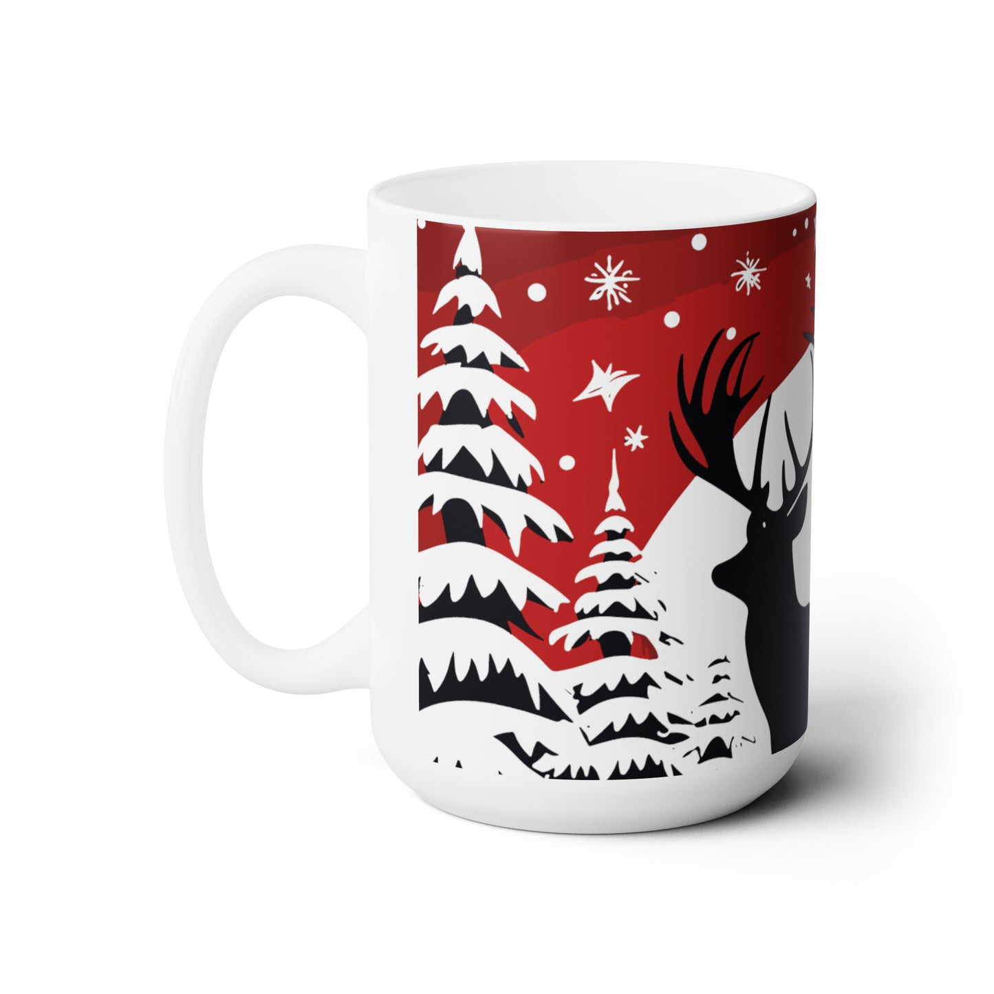 Black Canada maple leaf red and white reindeer with Cristal snow With Christmas tree Ceramic Mug15oz