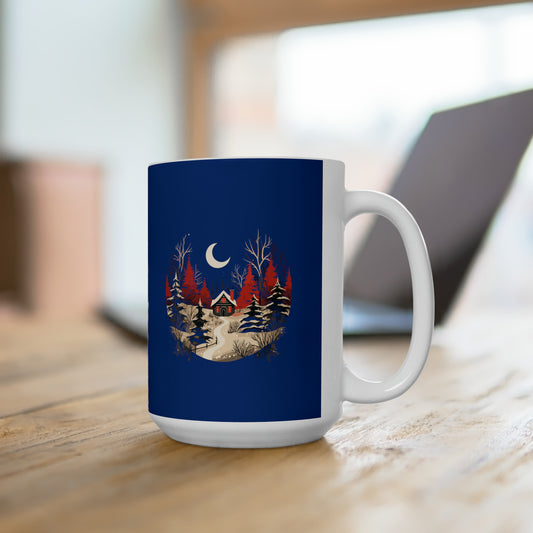 Christmas house with tree design holiday vibes Ceramic Mug15oz