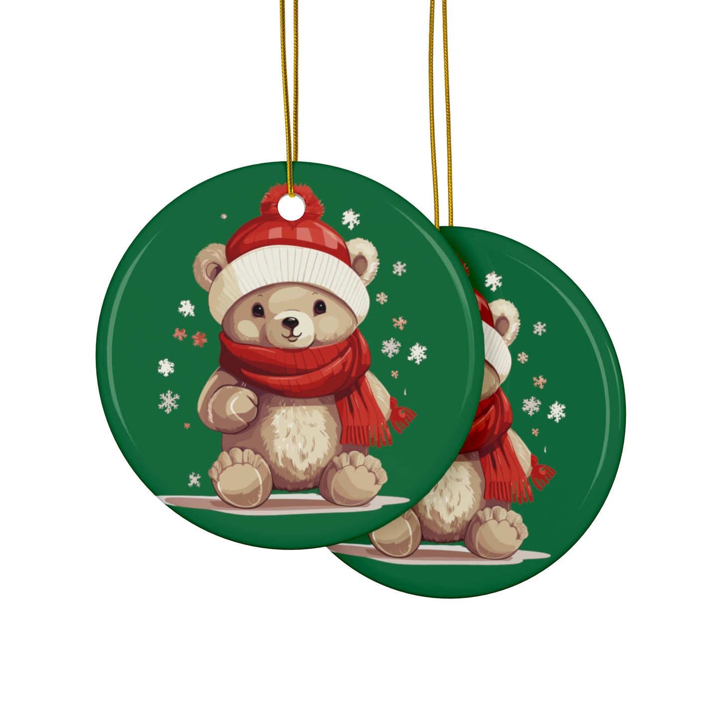 Little bear with red Scarf Christmas Ceramic Ornaments (1pc, 3pcs, 5pcs, 10pcs)