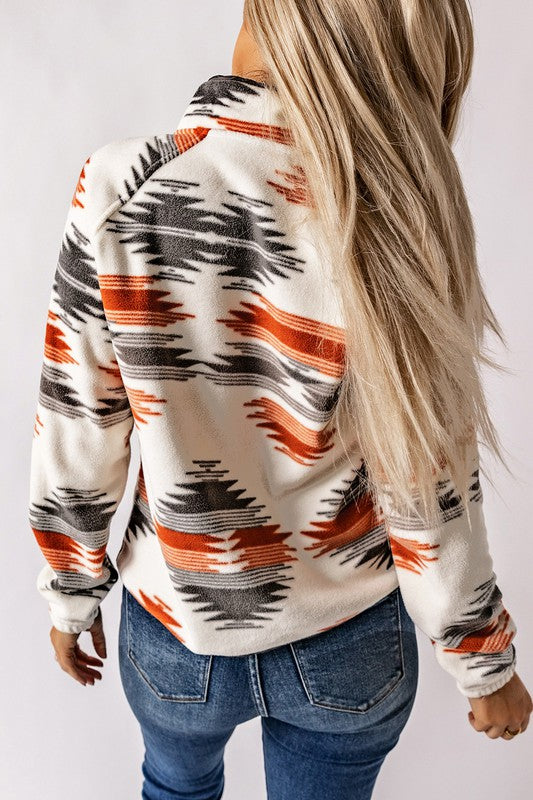 Western Aztec Snap Buttoned Fleece Jacket