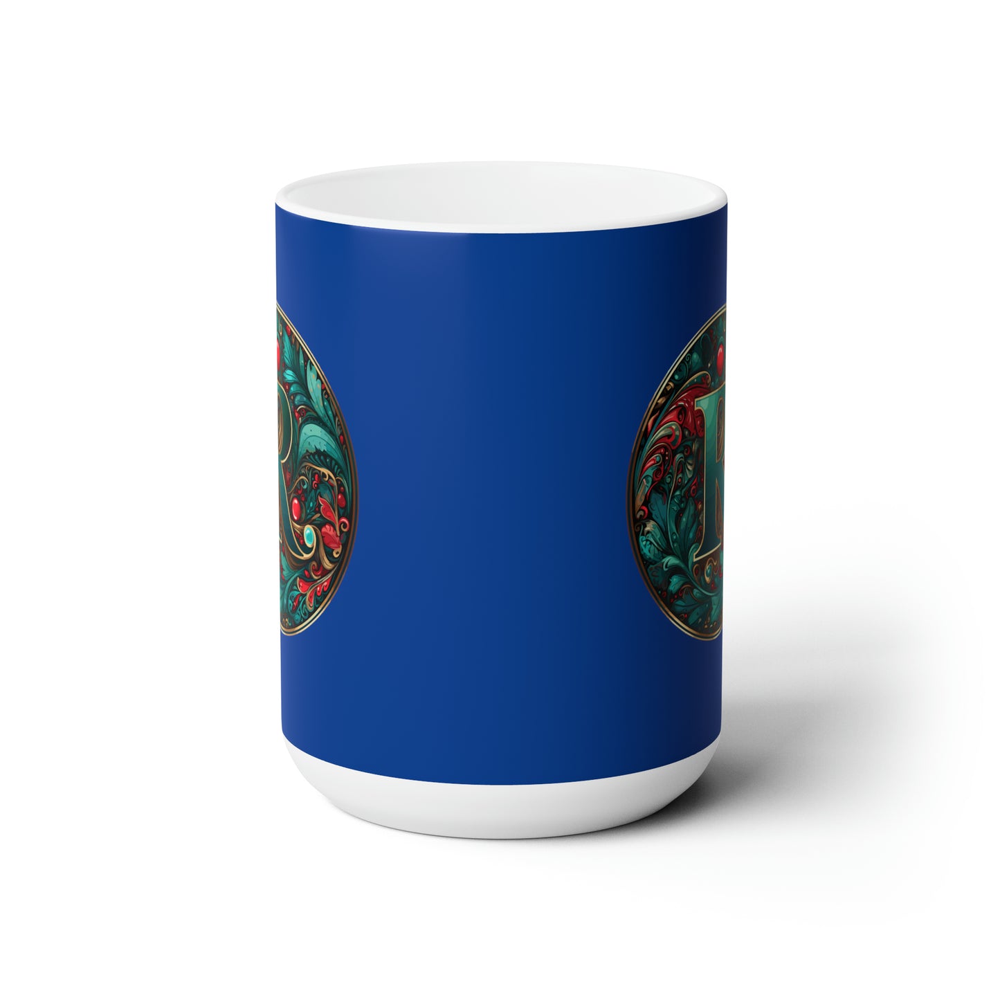 Christmas colorful Alphabet R design dark blue Ceramic Mug 15oz