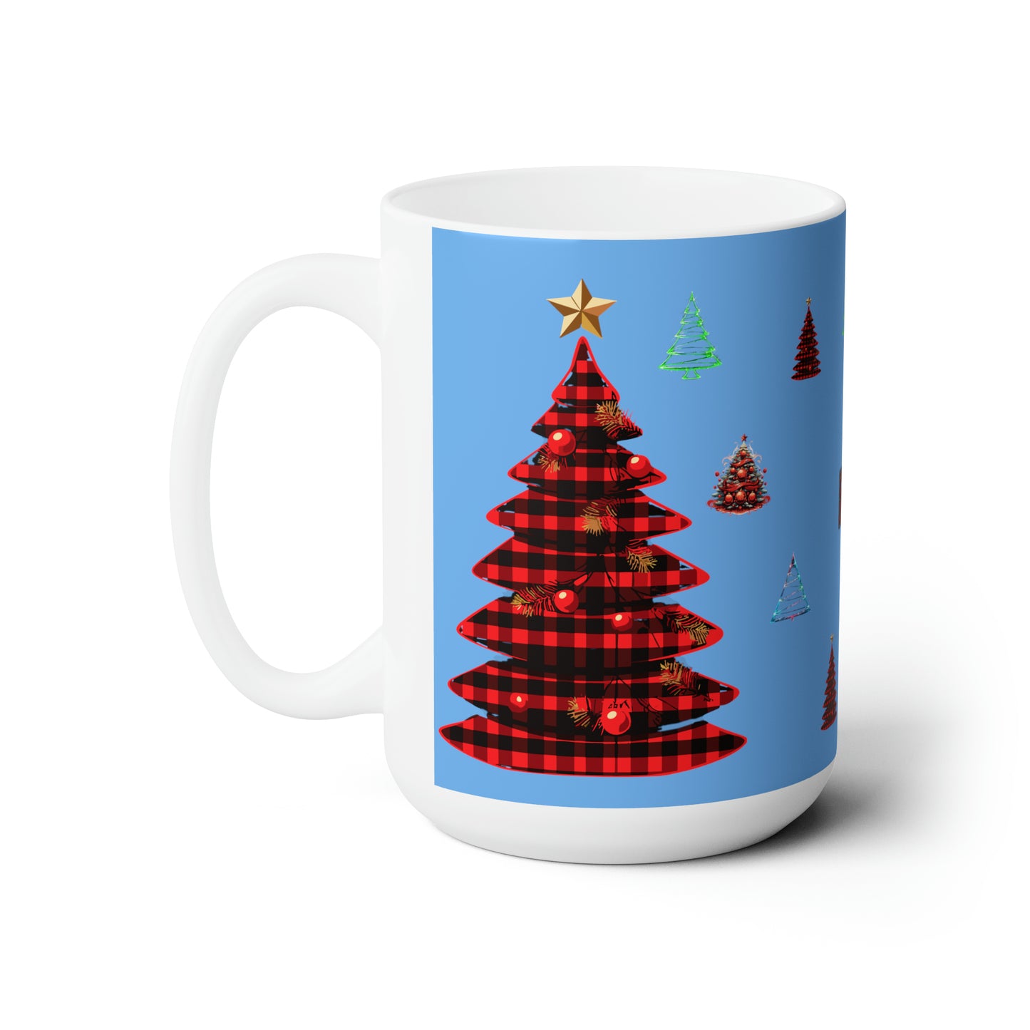 Christmas trees colorful design Light blue Ceramic Mug15oz