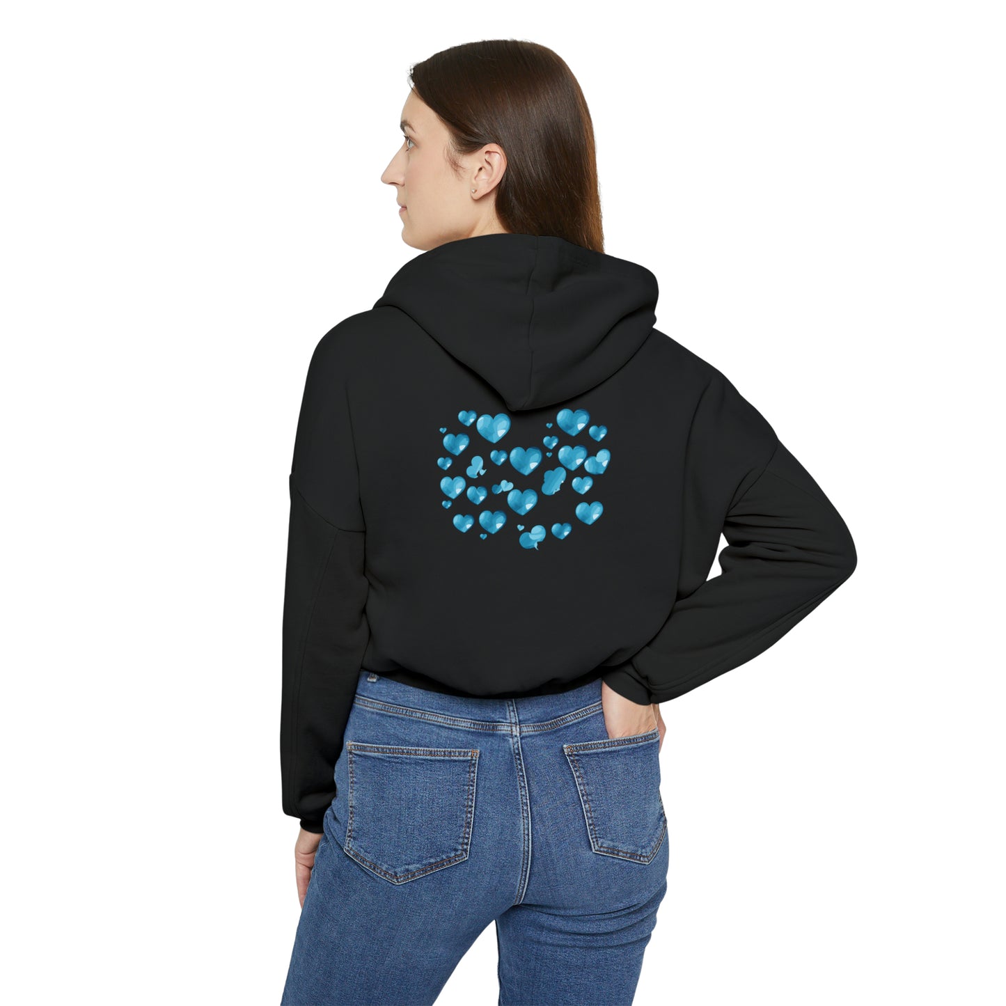 Valentine's best Gift, light blue hearts design Women's Cinched Bottom Hoodie