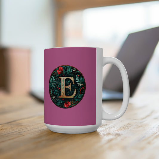 Christmas colorful Alphabet E design light pink Ceramic Mug 15oz