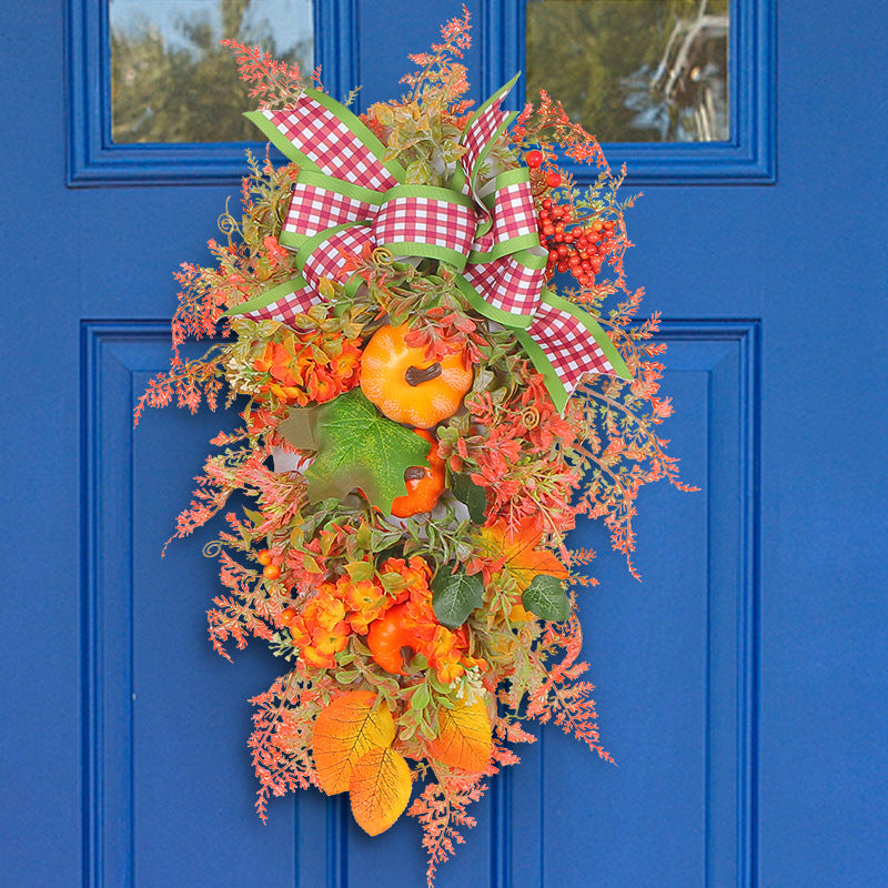 New Christmas Autumn Thanksgiving Wreath Pumpkin Bow Artificial Door Hanging Decoration
