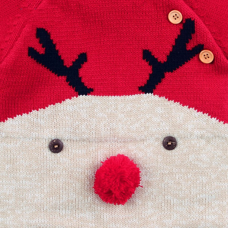 Knitted cartoon fawn romper Christmas sweater